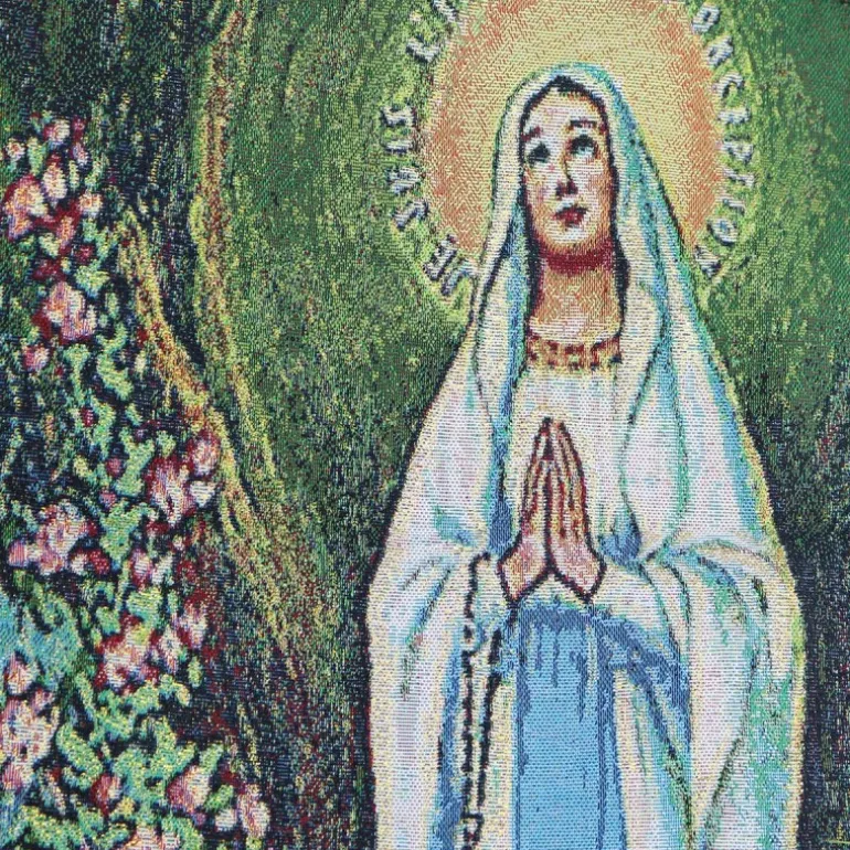 Palais du Rosaire Tenture en tissu de l'Apparition de Lourdes brodée en dorée^ Cadre Religieux